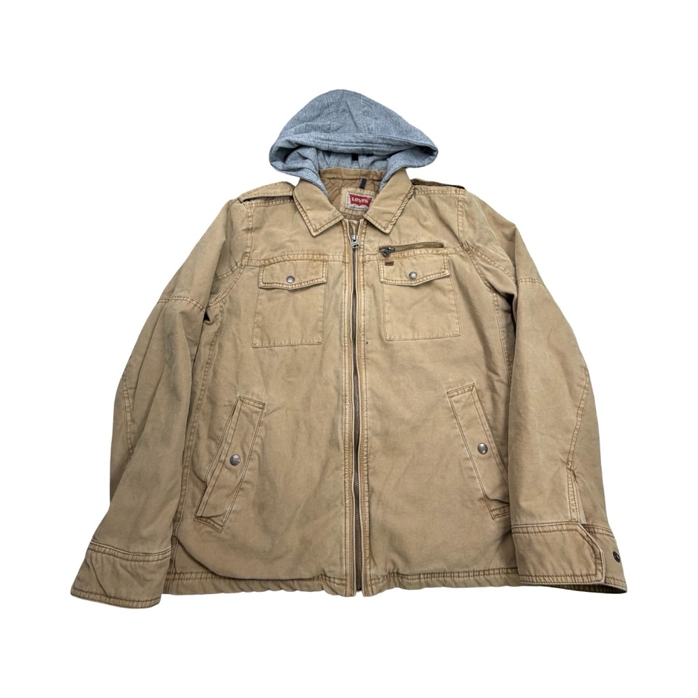 Levis Hooded Field Jacket Mens XL Tan Cotton Canvas Utility Workwear